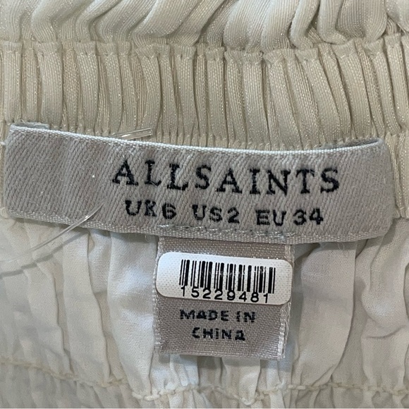 Allsaints Lary Dress 2 Ivory Linen & Silk Blend Midi Length Off The Shoulder - Picture 12 of 13